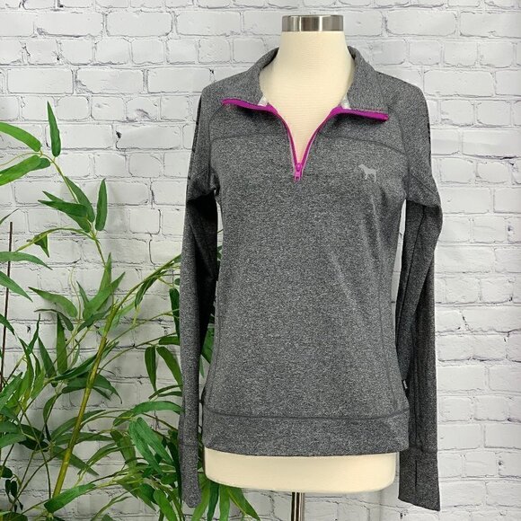 PINK Victoria's Secret Tops - PINK Victoria's Secret Gray Stripes Sweater